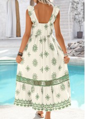 Tribal Print Embroidery Raw White Maxi Sleeveless Dress