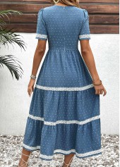 Embroidery Dusty Blue Short Sleeve V Neck Dress