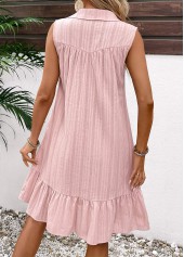 Button Light Pink A Line Sleeveless Dress