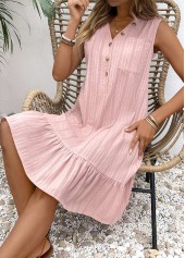 Button Light Pink A Line Sleeveless Dress
