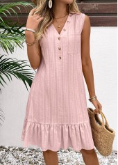 Button Light Pink A Line Sleeveless Dress