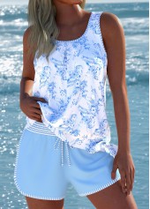 Floral Print Tie Blue Tankini Set