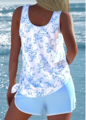 Floral Print Tie Blue Tankini Set