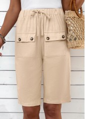Light Camel Elastic Waist High Waisted Shorts