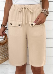 Light Camel Elastic Waist High Waisted Shorts