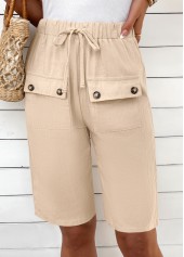 Light Camel Elastic Waist High Waisted Shorts