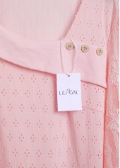 Lace Light Pink Long Sleeve Asymmetrical Neck T Shirt