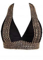 Tie Patchwork Jacquard Black Bikini Set