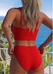 Red Jacquard Detail Scoop Neck Bikini Set