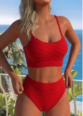Red Jacquard Detail Scoop Neck Bikini Set