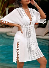 Half Sleeve Embroidery White Cover Up
