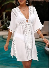 Half Sleeve Embroidery White Cover Up