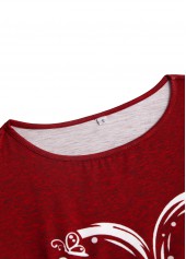 Heart Print Patchwork Red Long Sleeve T Shirt
