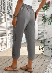 Light Grey Straight Leg Elastic Waist Drawstring Pants