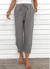 Light Grey Straight Leg Elastic Waist Drawstring Pants
