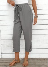 Light Grey Straight Leg Elastic Waist Drawstring Pants