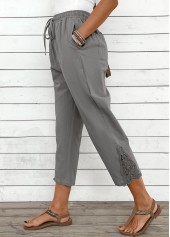 Light Grey Straight Leg Elastic Waist Drawstring Pants