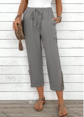 Light Grey Straight Leg Elastic Waist Drawstring Pants