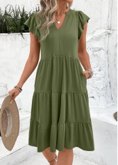 Split Detail Olive Green Short Sleeve Dress