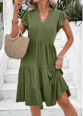 Split Detail Olive Green Short Sleeve Dress
