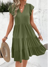 Split Detail Olive Green Short Sleeve Dress