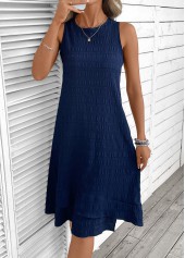 Navy A Line Sleeveless Round Neck Dress