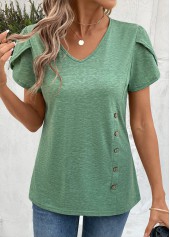 Sage Green Short Sleeve V Neck T Shirt