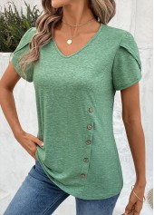 Sage Green Short Sleeve V Neck T Shirt