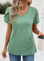 Sage Green Short Sleeve V Neck T Shirt