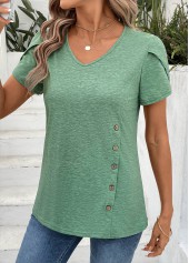Sage Green Short Sleeve V Neck T Shirt