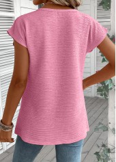 Jacquard Pink Short Sleeve Asymmetrical Neck T Shirt