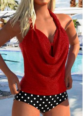 High Waisted Geometric Print Hot Stamping Red Tankini Set