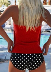 High Waisted Geometric Print Hot Stamping Red Tankini Set