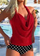 High Waisted Geometric Print Hot Stamping Red Tankini Set