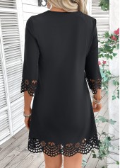 Black A Line 3/4 Sleeve V Neck Dress