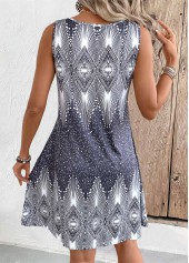 Tribal Print Grey A Line Sleeveless Scoop Neck Dress