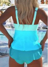 V Neck Patchwork Cyan Tankini Set