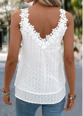 Embroidery White Sleeveless V Neck Tank Top