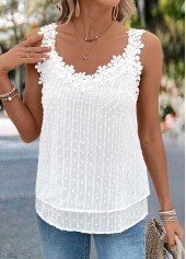 Embroidery White Sleeveless V Neck Tank Top