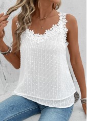 Embroidery White Sleeveless V Neck Tank Top