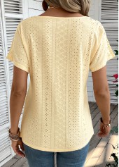 Embroidery Ginger Short Sleeve V Neck T Shirt