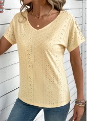 Embroidery Ginger Short Sleeve V Neck T Shirt