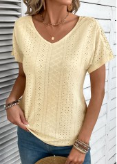 Embroidery Ginger Short Sleeve V Neck T Shirt