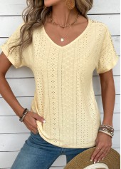 Embroidery Ginger Short Sleeve V Neck T Shirt