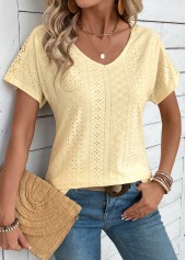 Embroidery Ginger Short Sleeve V Neck T Shirt