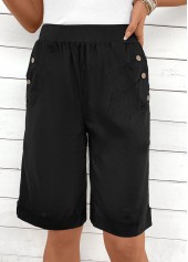 Black Elastic Waist High Waisted Shorts