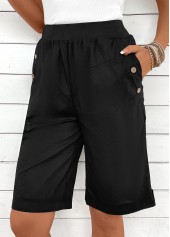 Black Elastic Waist High Waisted Shorts