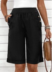 Black Elastic Waist High Waisted Shorts