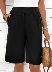 Black Elastic Waist High Waisted Shorts