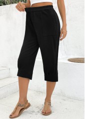 Straight Leg Elastic Waist High Waisted Black Pants